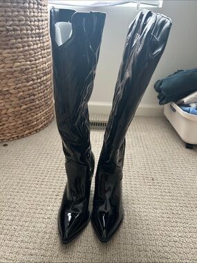 Steve Madden Black Patent Over-the-Knee Pointed Toe Boots